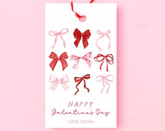 Happy Galentines Day Favor Tag Editable Template Galentines Party Friend Gift Card Printable Ribbon Bow Valentine Treat Tag Instant Download