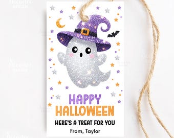 Printable Halloween Gift Tags, Happy Halloween Here's A Treat For You Tag Editable, Spooky Halloween Favor Tags Boo Trick Or Treat Tag Label