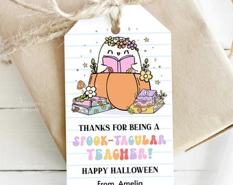 Etiquetas de regalo de Halloween para profesores, etiquetas de agradecimiento por ser un profesor espectacular para imprimir, etiquetas de regalo para profesores para fiestas de Halloween en la escuela editables