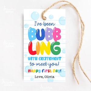 Bubble Back To School Student Gift Tags Bubbling With Excitement Meet The Teacher Favor Tag, Bubbles First Day Of School Student Class Label
