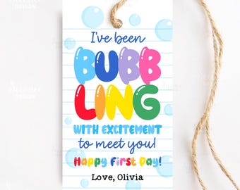 Bubble Back To School Student Gift Tags Bubbling With Excitement Meet The Teacher Favor Tag, Bubbles First Day Of School Student Class Label