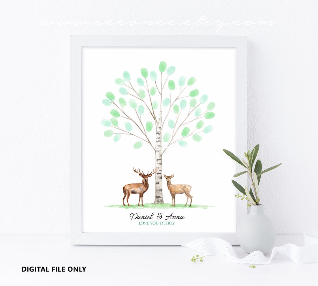 Deer Fingerprint Tree Guestbook Alternative Thumbprint Tree - Etsy