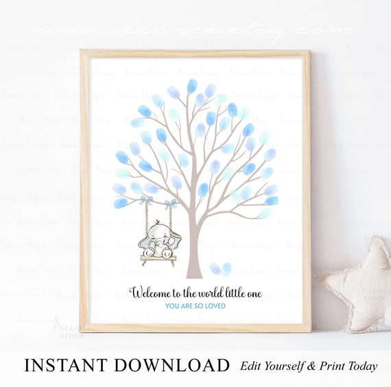 Livre D’or Arbre à Empreintes Digitales – Kit Baby Shower, Révélation Sexe – Poster 42x30cm, Tampons Encreurs Bleu/rose – Souvenir Personnalisé