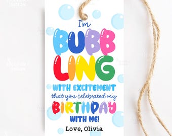 Bubble Birthday Party Favor Tag For Kids, Birthday Bubble Wand Treat Tags, Printable Bubble Thank You Tag, Birthday Party Gift Tag Labels