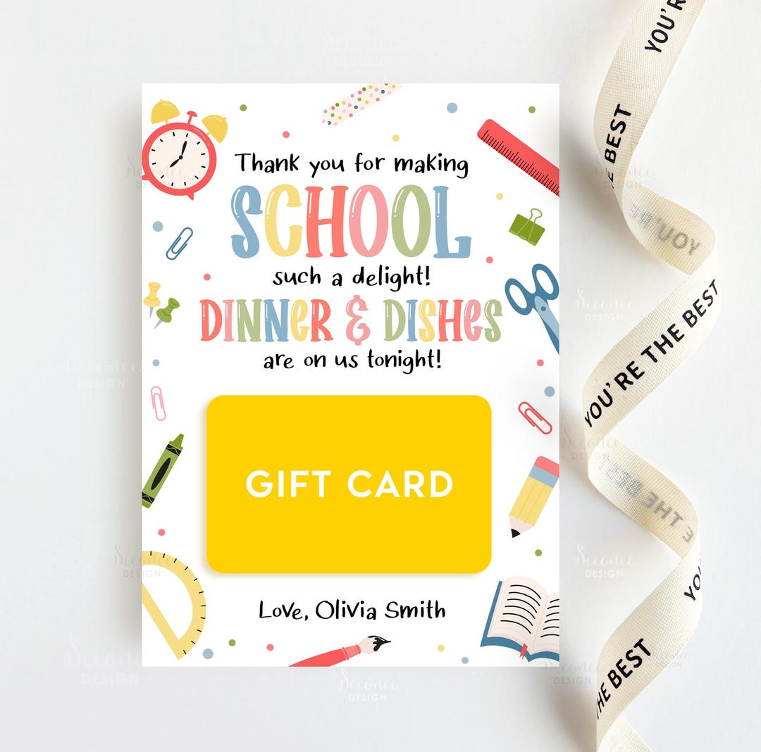 Dinner and Dishes Are on Us Gift Card Holder Printable Teacher ...