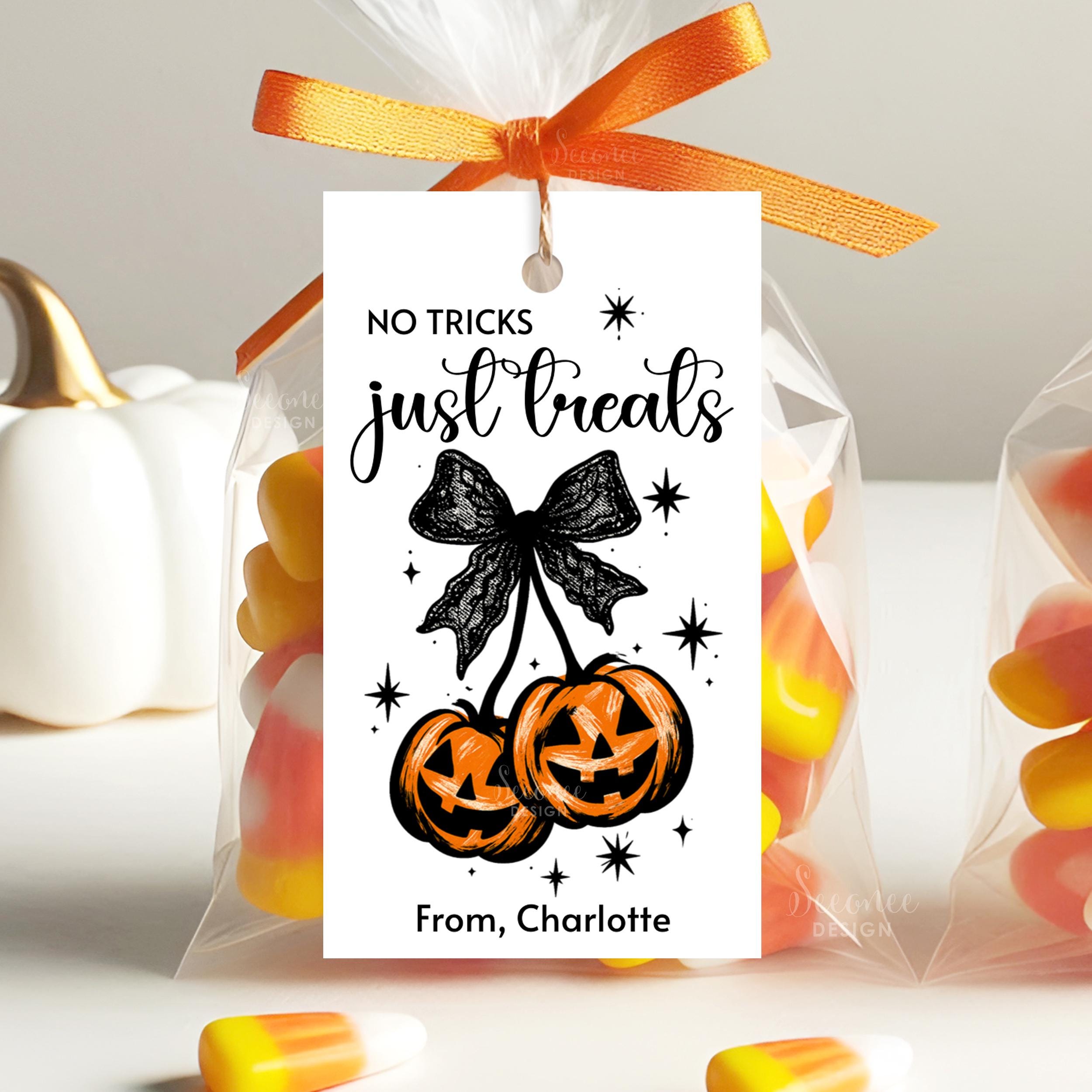 Printable Halloween Gift Tag Template No Tricks Just Treats Tag Spooky ...