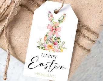 Happy Easter Gift Tags Printable, Minimalist Easter Basket Tag, Easter Treat Bag Tags Class School Party Favors, Bunny Easter Tag Download