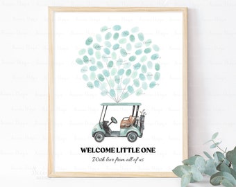 INSTANT DOWNLOAD Editable Let's Par-Tee Golf Baby Shower Fingerprint Guestbook Sign, Gender Neutral Baby Shower Thumbprint Guest Book Gift