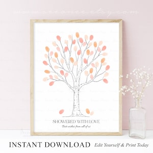 INSTANT DOWNLOAD Editable Thumbprint Tree Guestbook Alternative, Showered With Love, Fingerprint Tree, Bridal Shower Gift, Baby Shower Gift