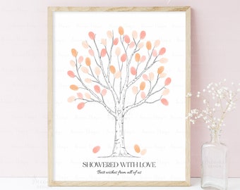 INSTANT DOWNLOAD Editable Thumbprint Tree Guestbook Alternative, Showered With Love, Fingerprint Tree, Bridal Shower Gift, Baby Shower Gift