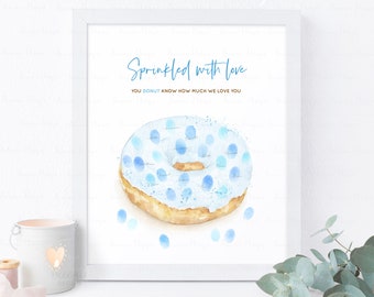 INSTANT DOWNLOAD Editable Blue Donut Fingerprint Guestbook Alternative, Baby Sprinkle, Donut Baby Shower, Sprinkled with Love Donut Keepsake
