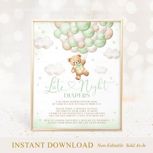 Late Night Windeln Zeichen grüner Bär Ballon Baby Shower Tisch Dekor Wir können Bärenwarten Baby Shower Late Night Windeln Zeichen Printable A1A7
