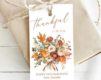 Printable Thankful For You Gift Tag, Autumn Favor Tag, Happy Thanksgiving Printable Tag, Thanksgiving Tag Editable, Fall Treat Bag Gift Tags