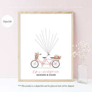 Tandem Bicycle Fingerprint Guestbook, Wedding Bike Thumbprint Guestbook ...