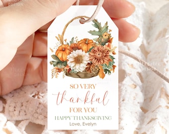 Editable Thanksgiving Gift Tag Printable Fall Autumn Thankful Pumpkins Thanksgiving Appreciation Gift Tags Digital Download Template Label