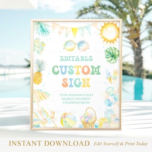 Editable Pool Party Custom Sign Tropical Splish Splash Pool Party Bash Birthday Party Decoration Table Sign Printable Instant Download PB01