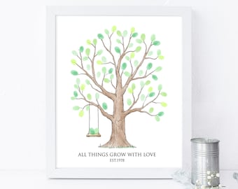 Fingerprint tree with swing guestbook alternative, Thumbprint guest book, Family tree, Reunion keepsake, wedding tree poster Digital file