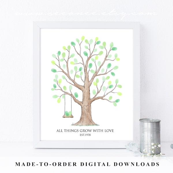 Fingerprint tree with swing guestbook alternative, Thumbprint guest book, Family tree, Reunion keepsake, wedding tree poster Digital file