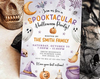 Editable Halloween Party Invitation, Spooktacular Halloween Costume Party Invitation, Ghost Halloween Invite Template Digital Download HP14