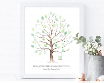 INSTANT DOWNLOAD Editable Fingerprint Tree Guestbook Alternative, Greenery Thumbprint Tree With Swing Guest Book Sign Poster, Birthday Gift