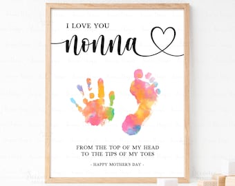 Mothers Day Nonna Handprint Footprint Craft Gift Printable, Mother's Day DIY Baby Kids Toddler Hand Print Sign, Handprint Gift For Grandma