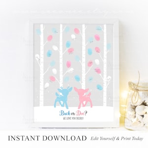 SOFORTIGER DOWNLOAD Bearbeitbares Buck or Doe Gender Reveal Game Gästebuch Alternative, Hirsch Baby Shower Fingerabdruck Gästebuch Zeichen, digitale Datei