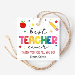 Étiquette-cadeau Meilleur enseignant de tous les temps, étiquettes pour la semaine d'appréciation des enseignants, carte-cadeau d'appréciation des enseignants, étiquette de sac cadeaux, étiquette-cadeau de garderie pour enseignant d'école