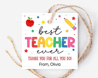 Etiqueta de regalo "El mejor maestro", etiquetas para la Semana de agradecimiento al maestro, tarjeta de regalo para el maestro, etiqueta para bolsa de regalos, etiqueta de regalo para la guardería del maestro.