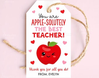 Söta äpple-presentetiketter för lärare, äpple-presentetikett för lärare, äpple-tacketikett för lärare, äpple - absolut den bästa presentetiketten för lärare