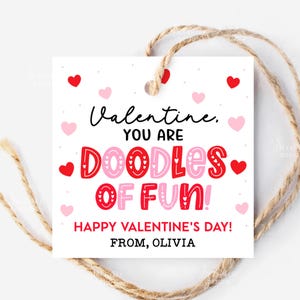 Doodles Of Fun Valentine's Day Gift Tag Printable Drawing Valentines Favor Tags, Sketch Kids Class PreSchool Treat Cards, Instant Download