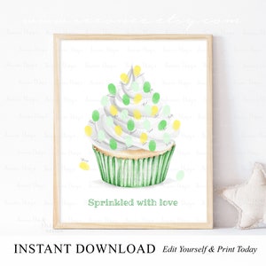 INSTANT DOWNLOAD Editable Green Apple Cupcake Fingerprint Guestbook Alternative, Sweet Cupcake Birthday Thumbprint Guest Book Printable Gift