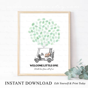 INSTANT DOWNLOAD Bewerkbare Let's Par-Tee Golf Babyshower vingerafdruk gastenboek teken, genderneutraal babyshower vingerafdruk gastenboek cadeau