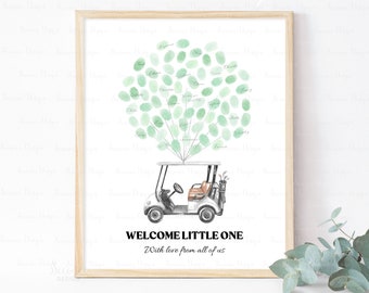 INSTANT DOWNLOAD Editable Let's Par-Tee Golf Baby Shower Thumbprint Guestbook Sign, Gender Neutral Baby Shower Fingerprint Guest Book Gift
