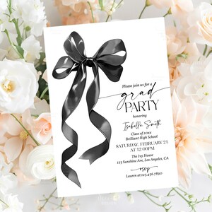 Graduation Party Invitation Black Bow Graduation Announcement Editable Template Grad Party Invite Minimalist Black Bow Graduate Invite A2BK1