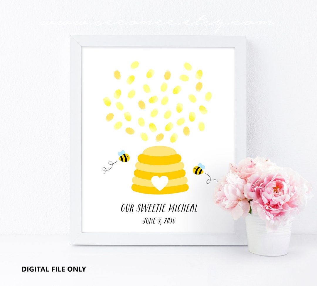 Honey Bee Fingerprint Guestbook Bee Hive Thumbprint Etsy