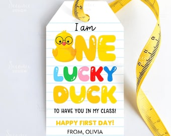Printable Lucky Duck Back To School Gift Tag Editable Rubber Duck Gift Tags First Day Of School Class Preschool Students Teacher Treat Label