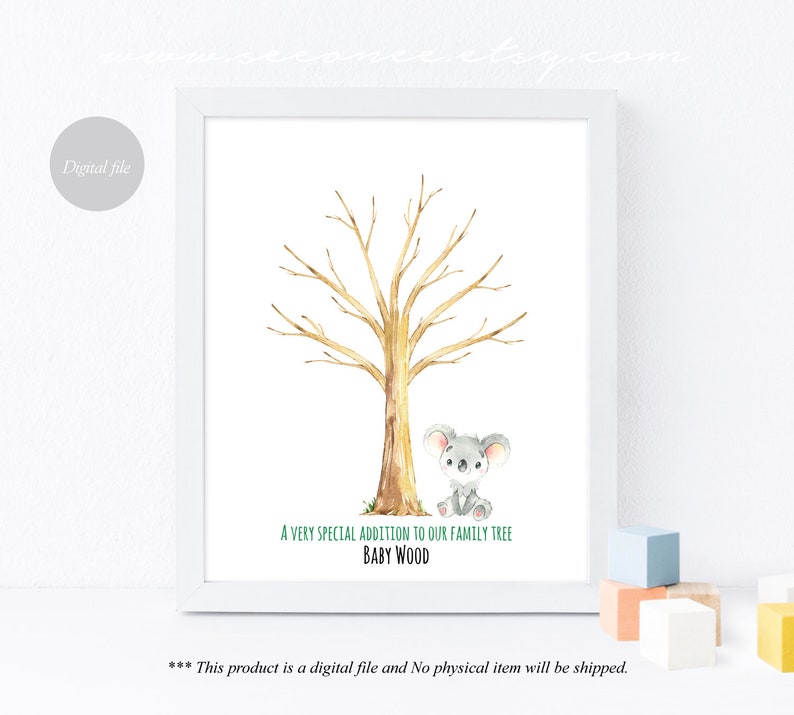 Koala Fingerprint Tree Guestbook Alternative Koala Thumbprint Etsy
