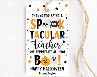 Etiqueta de regalo de Halloween para profesores imprimible y espeluznante, etiqueta de regalo para profesores de la fiesta de Halloween escolar, etiquetas de regalo personalizadas, descarga instantánea
