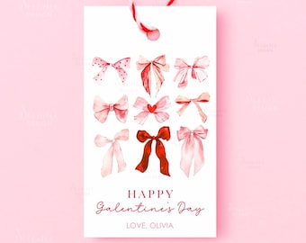 Ribbon Bow Galentines Day Favor Tag Editable Template Happy Galentine's Day Friend Gift Card Printable Valentines Treat Tag Instant Download
