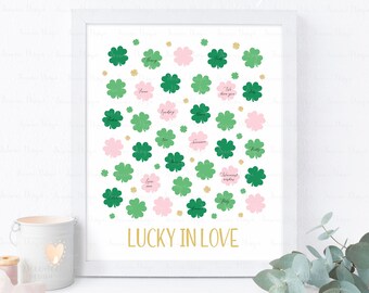 SOFORTIGER DOWNLOAD Bearbeitbares St. Patricks Day Gästebuch Zeichen, Pink Gold Klee Baby-Dusche Gästebuch Zeichen In Poster, Lucky In Love Geburtstag