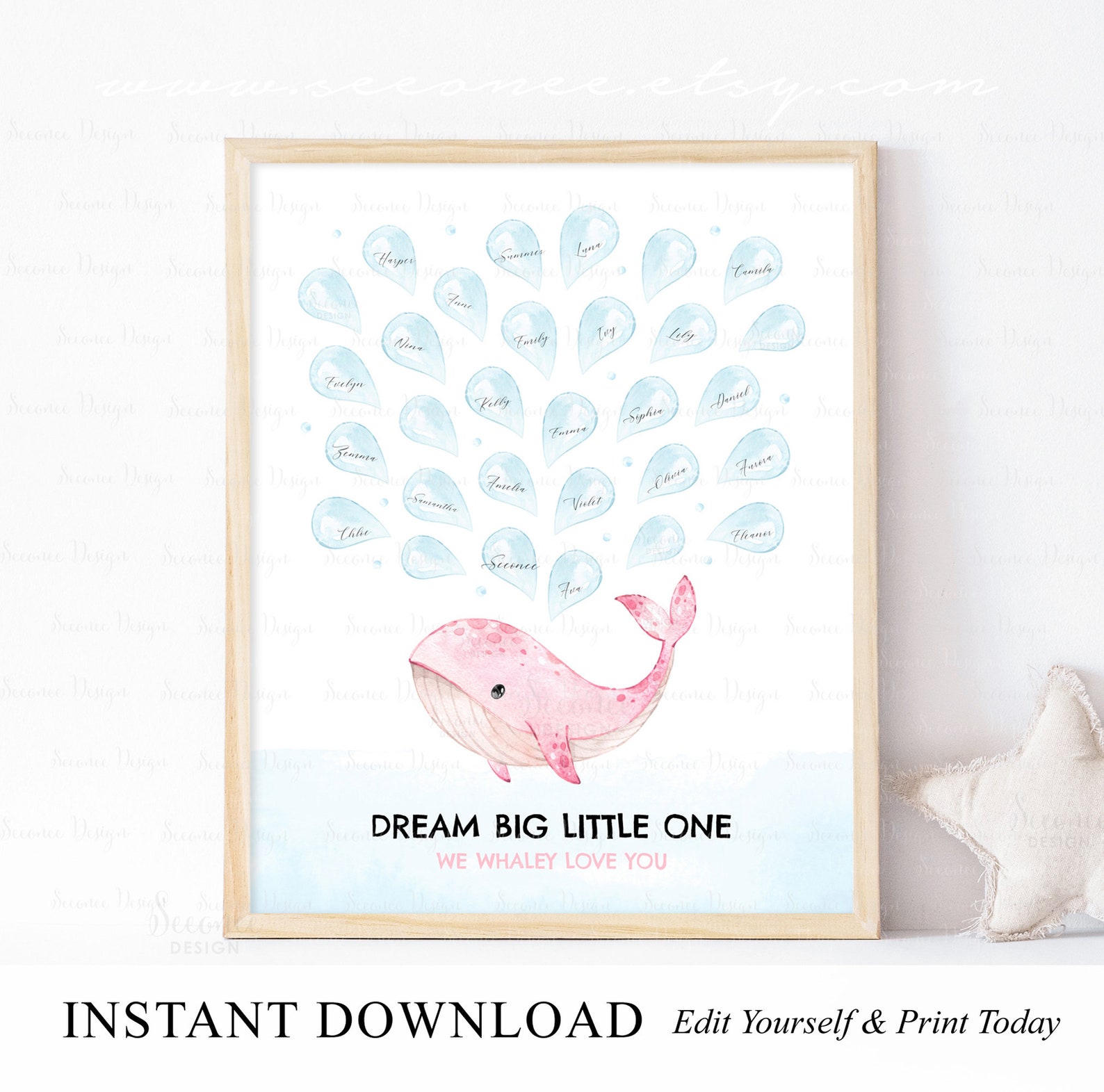 INSTANT DOWNLOAD Editable Pink Whale Guestbook Alternative, Under the ...