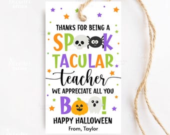 Etiqueta de agradecimiento por ser un maestro espeluznante, etiquetas de obsequio de Feliz Halloween imprimibles, etiqueta de regalo de agradecimiento al maestro de Halloween fantasma editable