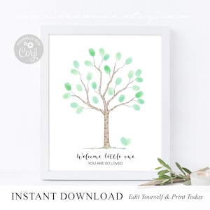 INSTANT DOWNLOAD Editable Fingerprint Tree Guestbook Alternative, Thumbprint Tree Poster, Baby Shower Sign Gift, Birthday Gift Digital File
