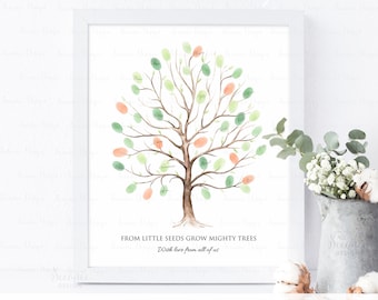 INSTANT DOWNLOAD Editable Yellow Green Fingerprint Tree Guest Book Alternative, Thumbprint Tree Art Guestbook Sign, Greenery Party Keepsake