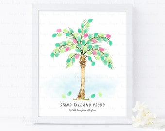 INSTANT DOWNLOAD Editable Tropical Party Guestbook Alternative, Palm Tree Fingerprint Art, Summer Themed Party Thumbprint Guest Book Gift