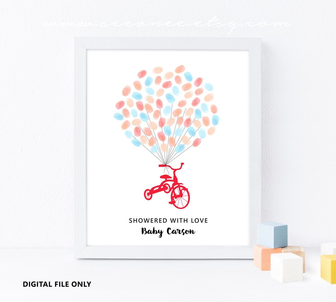 Bicycle Fingerprint Guestbook, Thumbprint Guest Book Poster, Baby ...