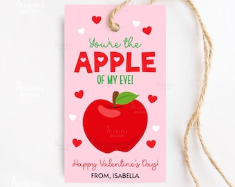 Editable Applesauce Valentine Gift Tag You're The Apple Of My Eye Favor Tags School Classmate Classroom Kids Valentines Treat Label Tag Card