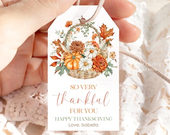 Druckbar So sehr dankbar für Sie Geschenkanhänger, Herbst Gunst Anhänger, Happy Thanksgiving Treat druckbare Tag, Herbstblume Thanksgiving Tag bearbeitbar