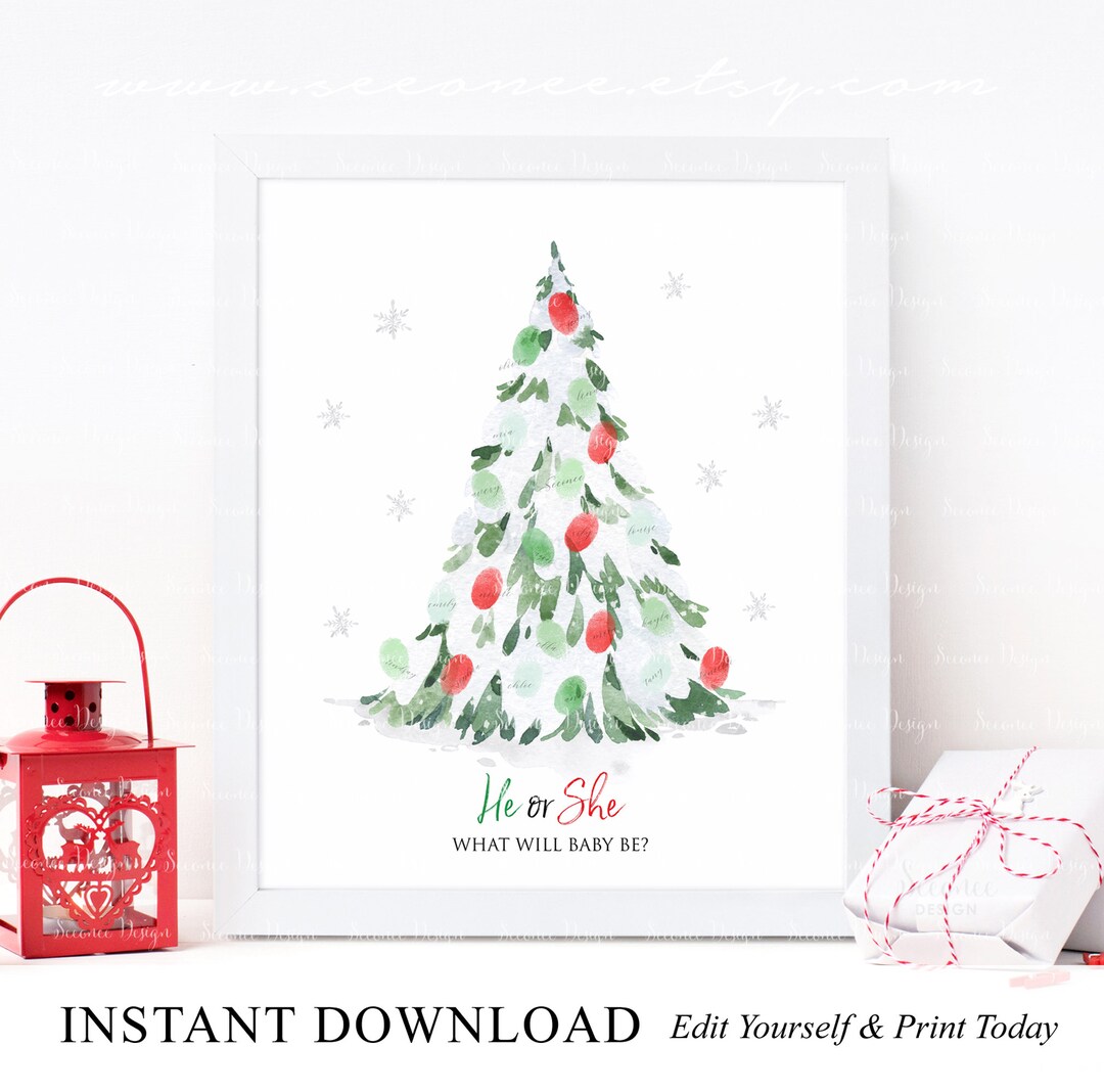 INSTANT DOWNLOAD Editable Holiday Winter He or She Gender Reveal ...