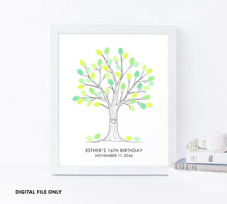 Printable Thumbprint Tree Roots Guestbook Color Baby Shower Bridal Shower 8x10